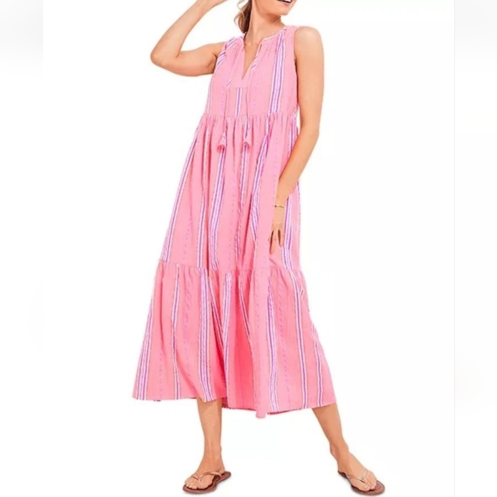 Vineyard Vines Women's Sleeveless Striped Neon Pop Midi Dress Size  L